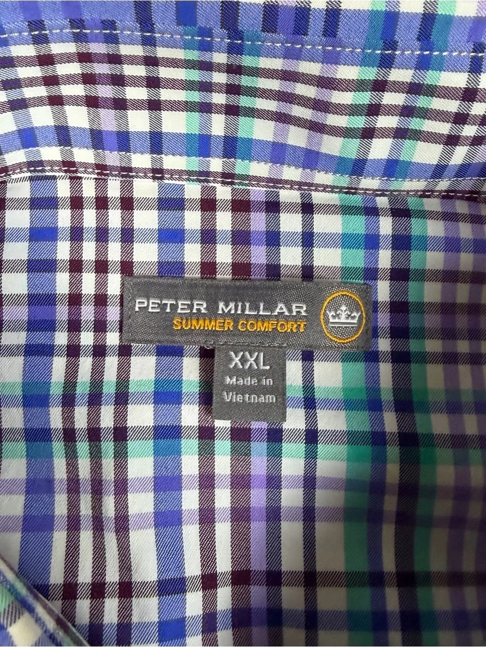 Peter Millar Summer Comfort Shirt XXL Multicolor Plaid Button-Up Nylon Stretch - Picture 3 of 11